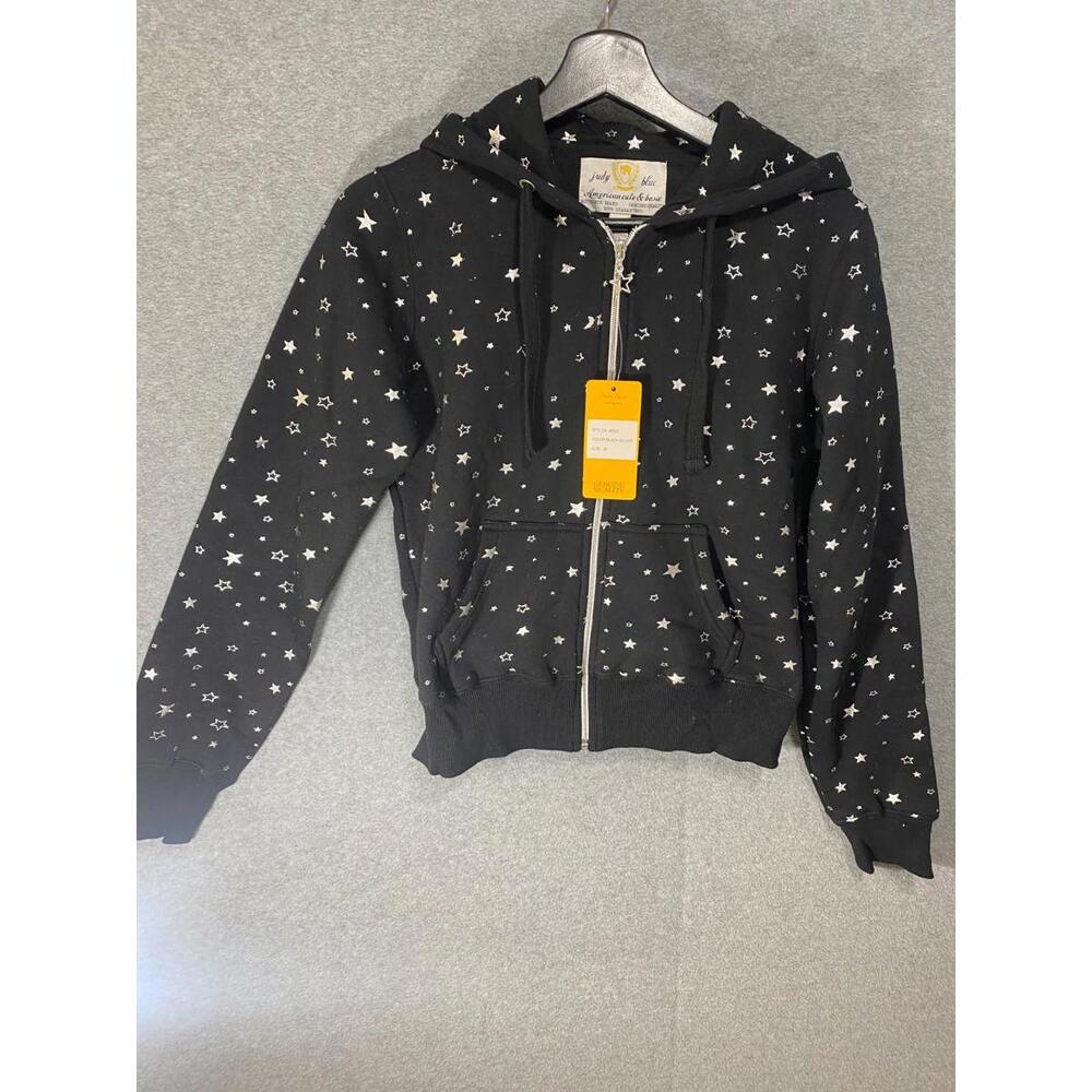 Judy Blue Kids Zipper Hooded Sweatshirt Black silver mini Stars Size Medium